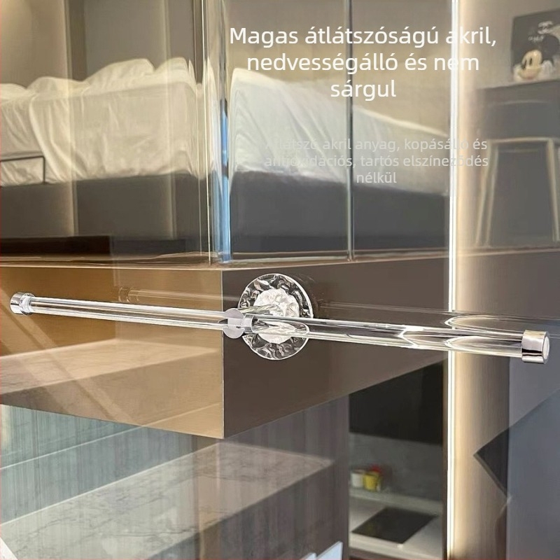 Akril törölközőtartó, egy rúddal, fúrás nélküli telepítés, fürdőszobai tárolás, 10 kg teherbírás