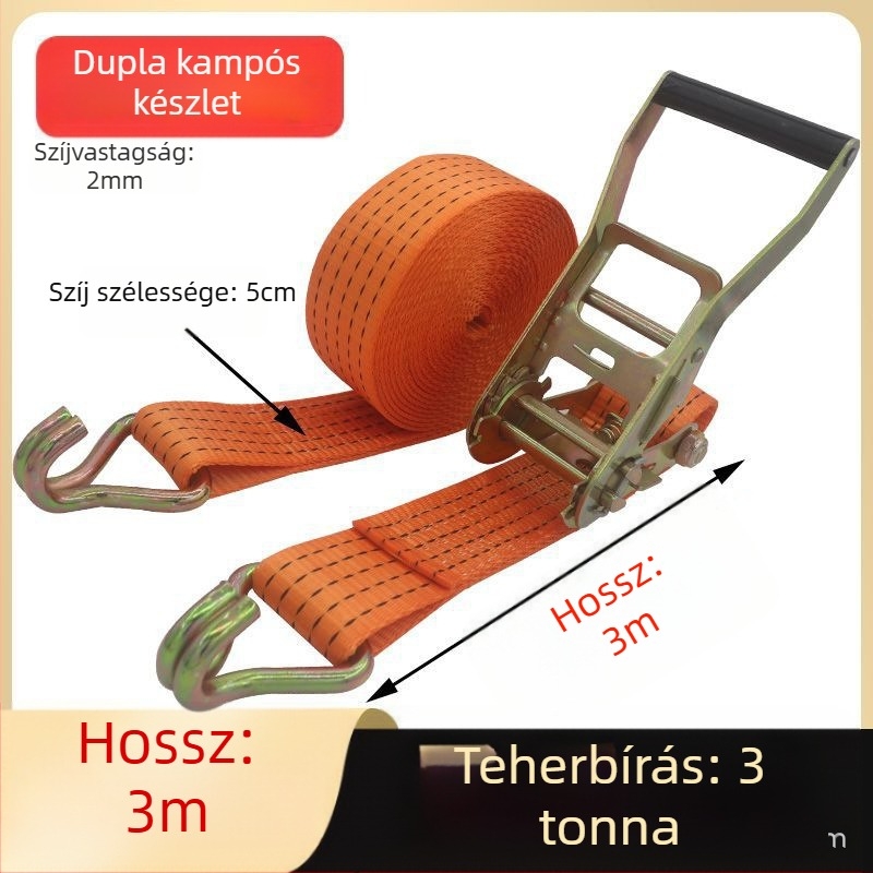 Acélvázú rögzítő heveder szorító zármechanizmussal, poliészter, teherbírás 3t, nettó tömeg 1,4 kg