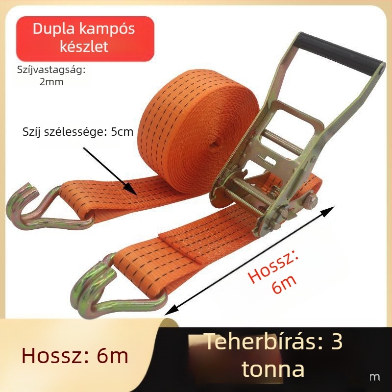 Acélvázú rögzítő heveder szorító zármechanizmussal, poliészter, teherbírás 3t, nettó tömeg 1,4 kg