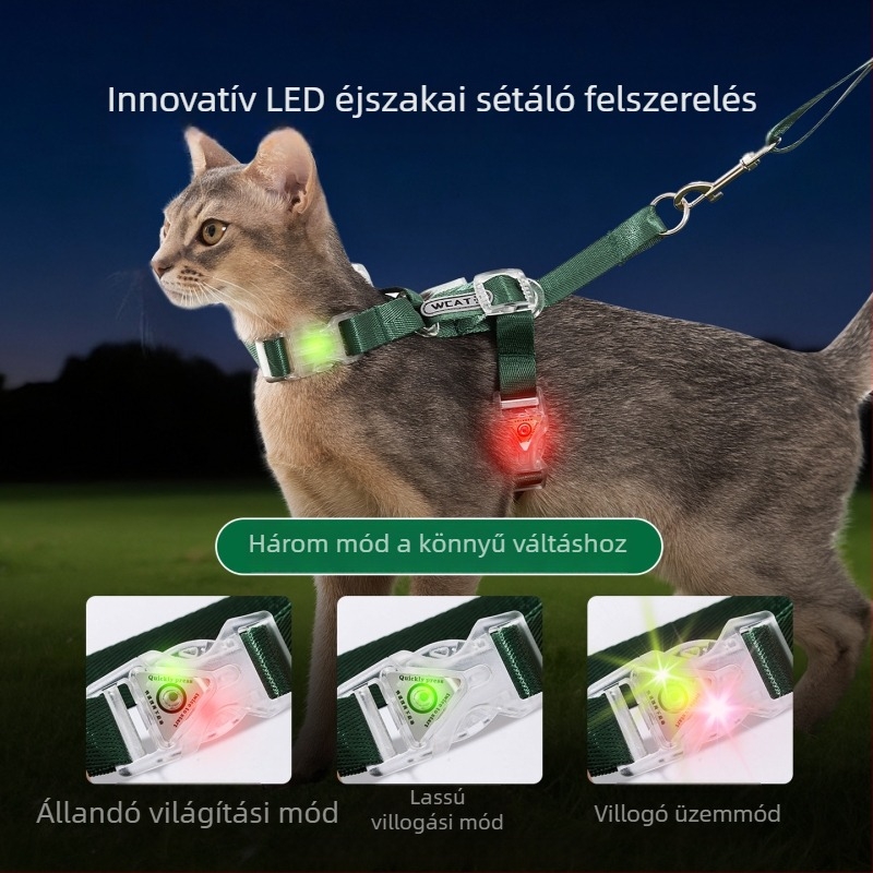 Fénylő macska póráz I-formájú, állítható, könnyű, ellenálló a kicsúszással, éjszakai sétákhoz