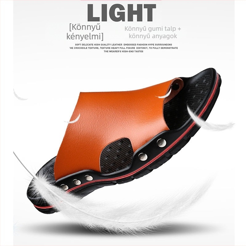 Férfi slide szandálok – casual stílus, nyitott lábujj, felső rész mű PU, Goodyear talp, slip-on dizájn