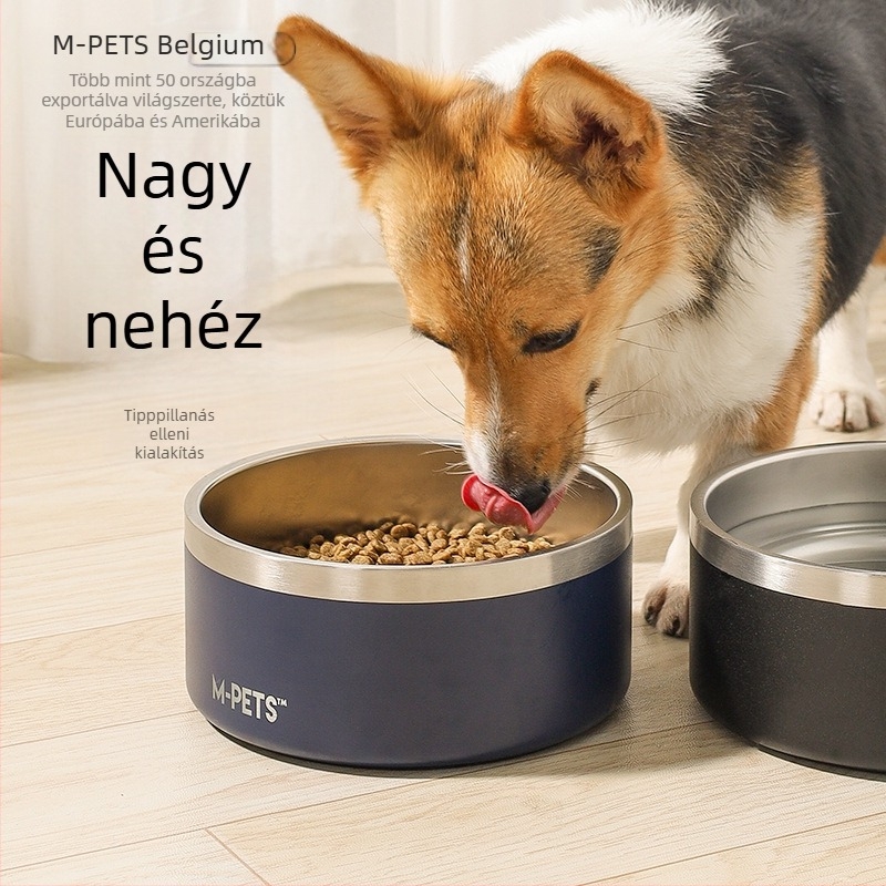 Mpets Rozsdamentes acélból készült kutya víz- és etetőtálak – Nagy kapacitású, Vastított, Ütésálló, közepes és nagy testű kutyáknak