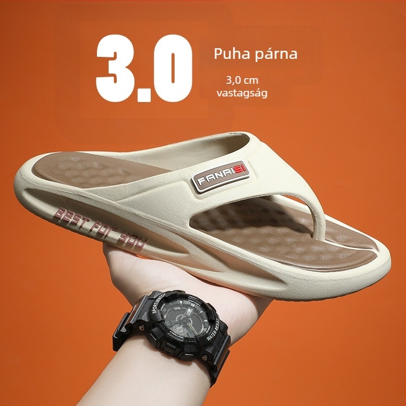 Férfi PVC flip-flop papucs, nyitott lábujjakkal, lélegző, könnyű, csúszásmentes, 3 cm vastag talp, injektált talpú