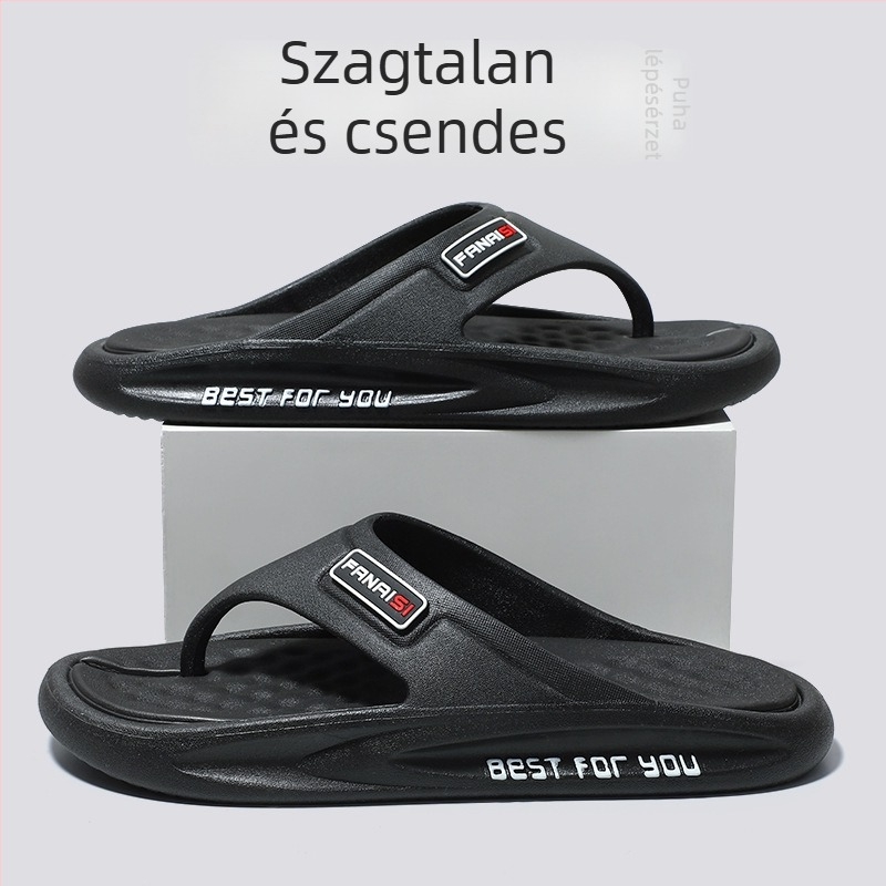 Férfi PVC flip-flop papucs, nyitott lábujjakkal, lélegző, könnyű, csúszásmentes, 3 cm vastag talp, injektált talpú
