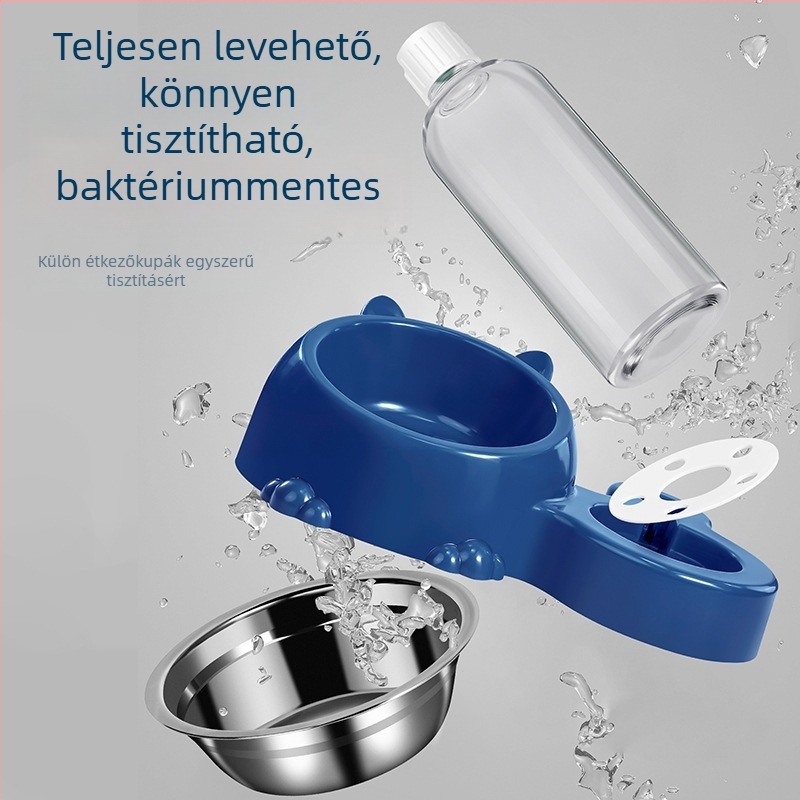 Macska automata vízadagoló és integrált rozsdamentes acél etetőtál (rozsdamentes acél; hazai termék; macskák számára)