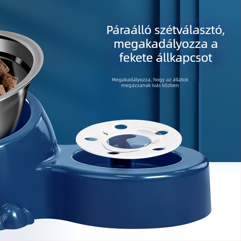 Macska automata vízadagoló és integrált rozsdamentes acél etetőtál (rozsdamentes acél; hazai termék; macskák számára)