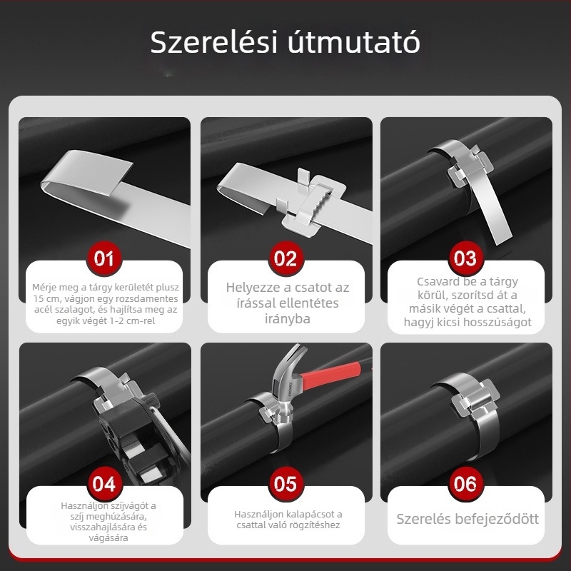 Kafwell 304 rozsdamentes acél szalagcsatok, 0,7 mm vastagság, 800 kg húzóerő, csomagoláshoz