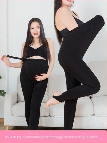 Plusz méretű kismama leggings, őszi–téli fleece béléssel, pocak-támogatás, egyrészes, varrás nélküli, kiváló rugalmasság, akár 150 kg-ig