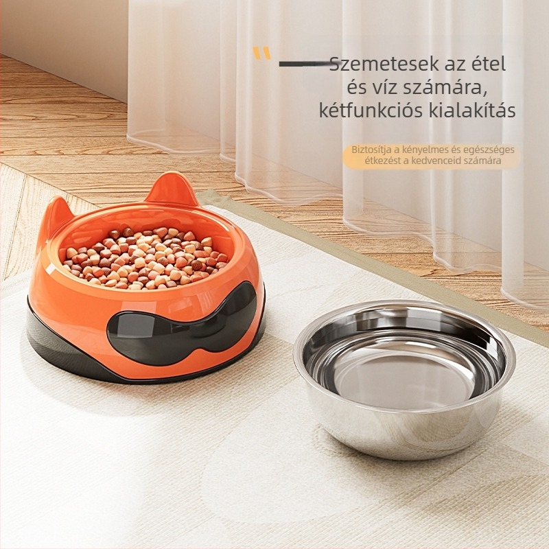 Macska etető tálak, dupla tálas kialakítás, anti-tipp, műanyag, víz és étel kettős használatra