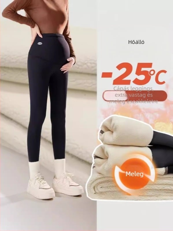 Kismama 3/4-os leggings extra vastag fleece belsővel, magas derekú, hasi támogatás, nylon/spandex keverék 70-80% nylon, legfeljebb 30% spandex