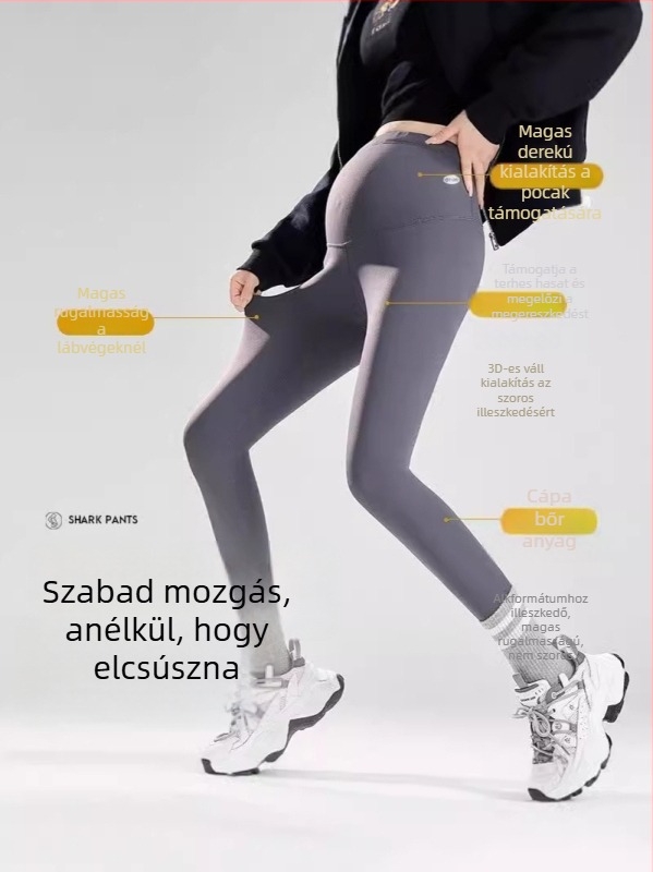 Kismama 3/4-os leggings extra vastag fleece belsővel, magas derekú, hasi támogatás, nylon/spandex keverék 70-80% nylon, legfeljebb 30% spandex