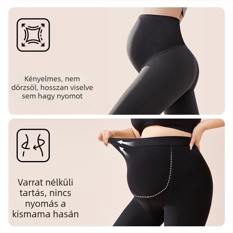 Plusz méretű várandós leggings fleece belső bélés, pocak-támogatás és csípő formázás, jóga nadrág tavasz–ősz–télre
