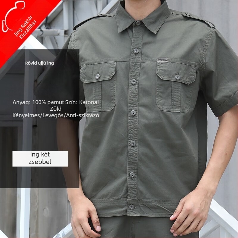 Férfi nyári könnyű munkaruha hegesztéshez — por- és kopásálló kamuflázs mintával, fő anyag 100% pamut, finom poliészter-pamutszövet, bélés Dyka