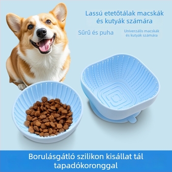 Szilikon tál macskáknak és kutyáknak lassú etetéshez, nagy kapacitás, szívókorong a stabil rögzítéshez, megelőzi a fulladást és a felborulást
