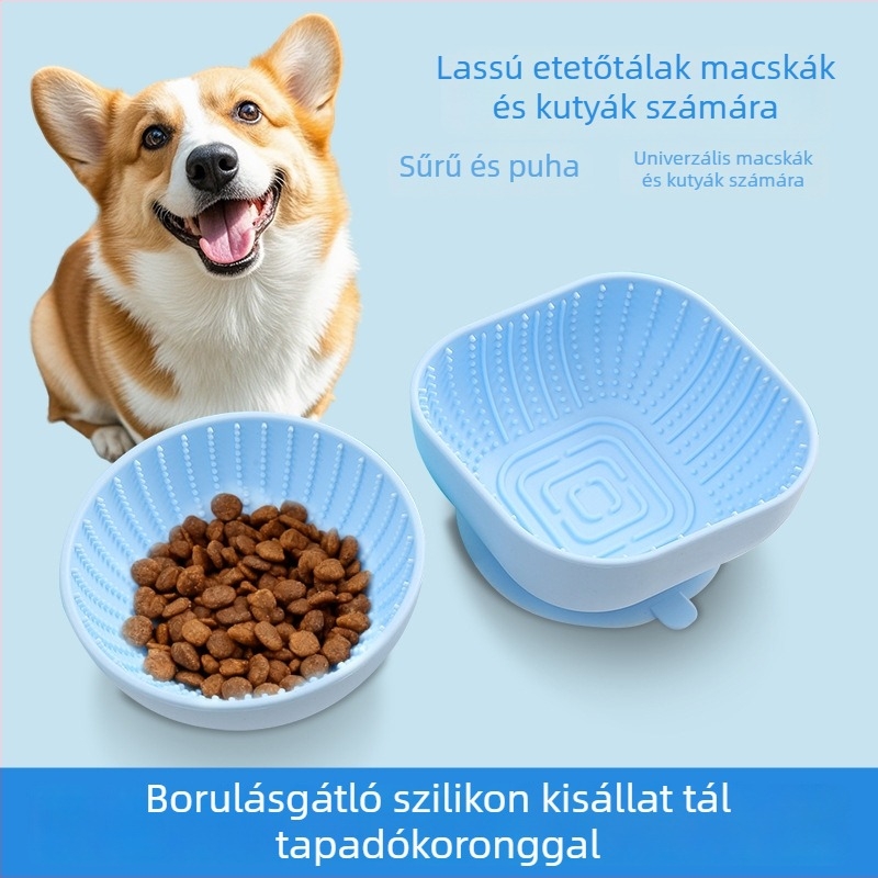 Szilikon tál macskáknak és kutyáknak lassú etetéshez, nagy kapacitás, szívókorong a stabil rögzítéshez, megelőzi a fulladást és a felborulást