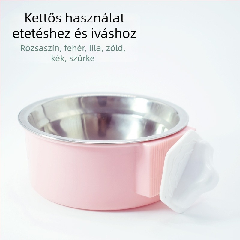 Kutyáknak és macskáknak etető- és itatál, szürke-tó kék árnyalat, PP műanyag, akasztós ketreccel kompatibilis