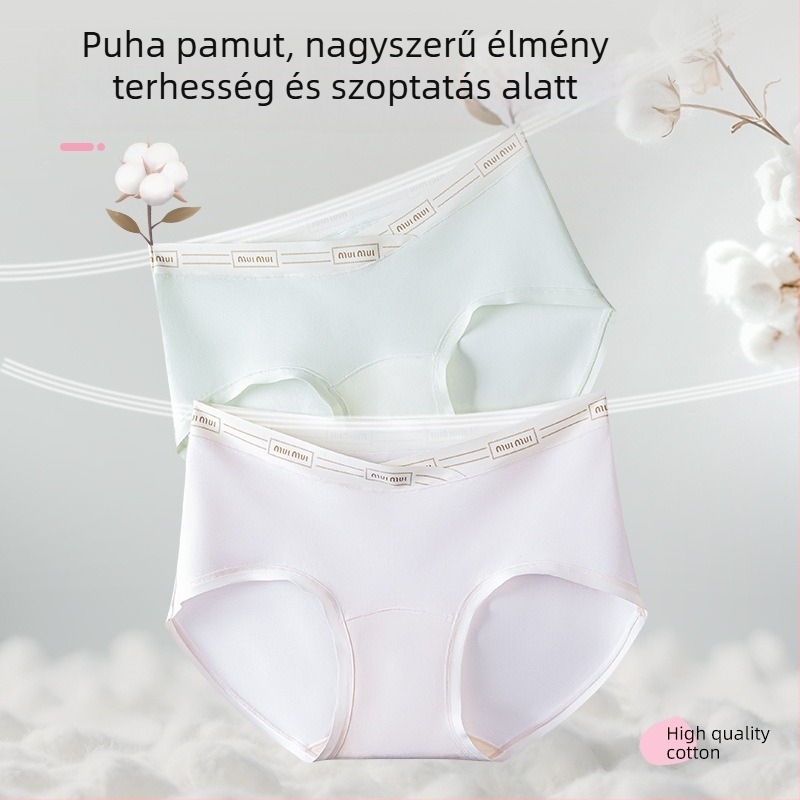 Várandós nőknek készült hosszú szálú pamut alsónemű, kibővített ágyékkal, antibakteriális rózsa illóolajjal, középső–késő terhességre, alacsony derék