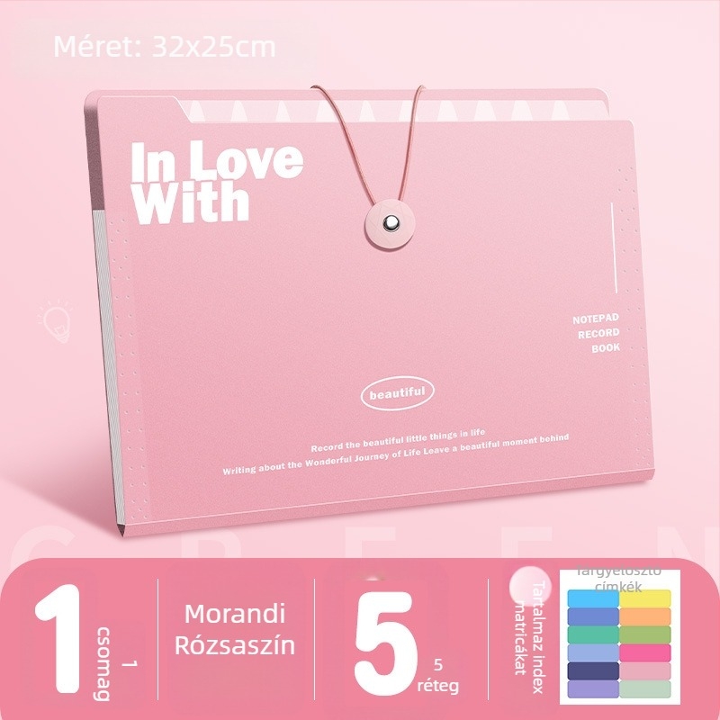 A4 akordeonos dokumentumfájl, 5 rekesz, műanyag, iratrendező