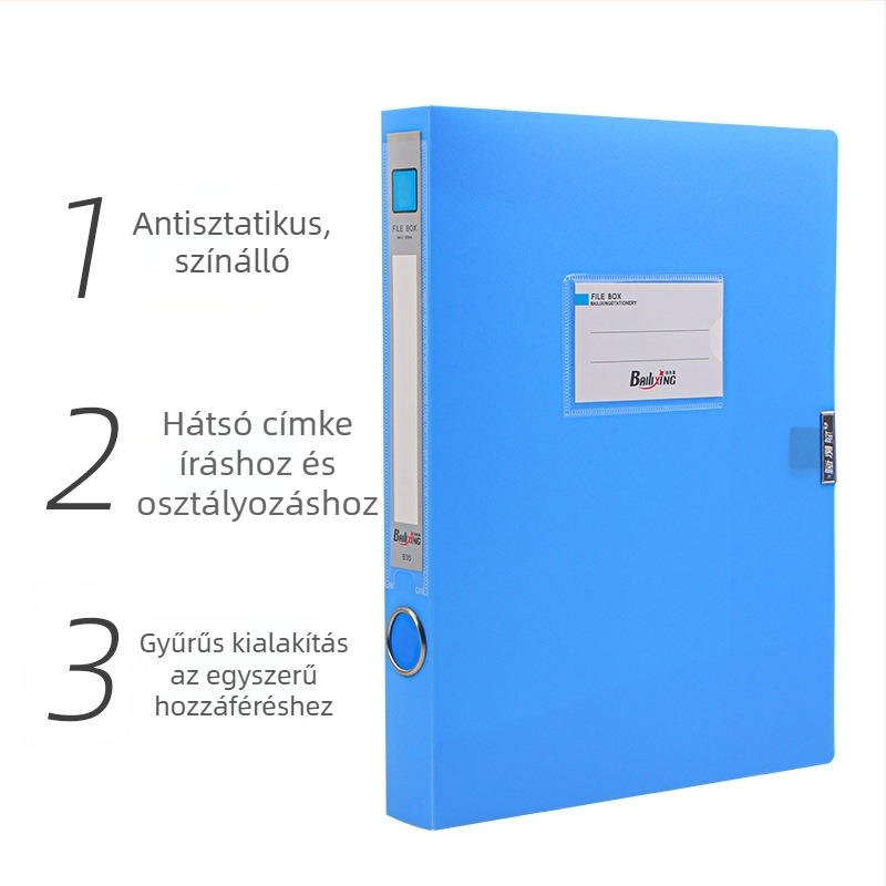 A4-es PP fájl doboz, modell 958, vastagság 0,8 mm, hátoldali szélesség 50 mm, Fire-rich márka