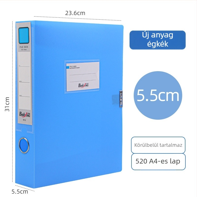 A4-es PP fájl doboz, modell 958, vastagság 0,8 mm, hátoldali szélesség 50 mm, Fire-rich márka