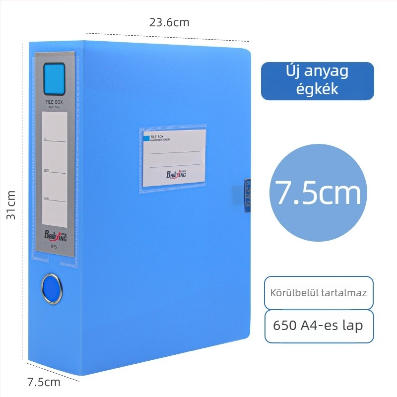 A4-es PP fájl doboz, modell 958, vastagság 0,8 mm, hátoldali szélesség 50 mm, Fire-rich márka