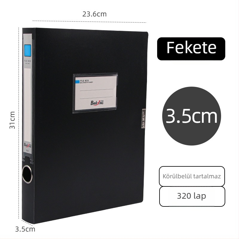 A4-es PP fájl doboz, modell 958, vastagság 0,8 mm, hátoldali szélesség 50 mm, Fire-rich márka