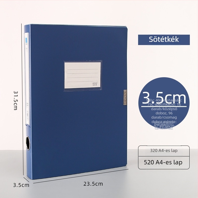 A4-es PP fájl doboz, modell 958, vastagság 0,8 mm, hátoldali szélesség 50 mm, Fire-rich márka