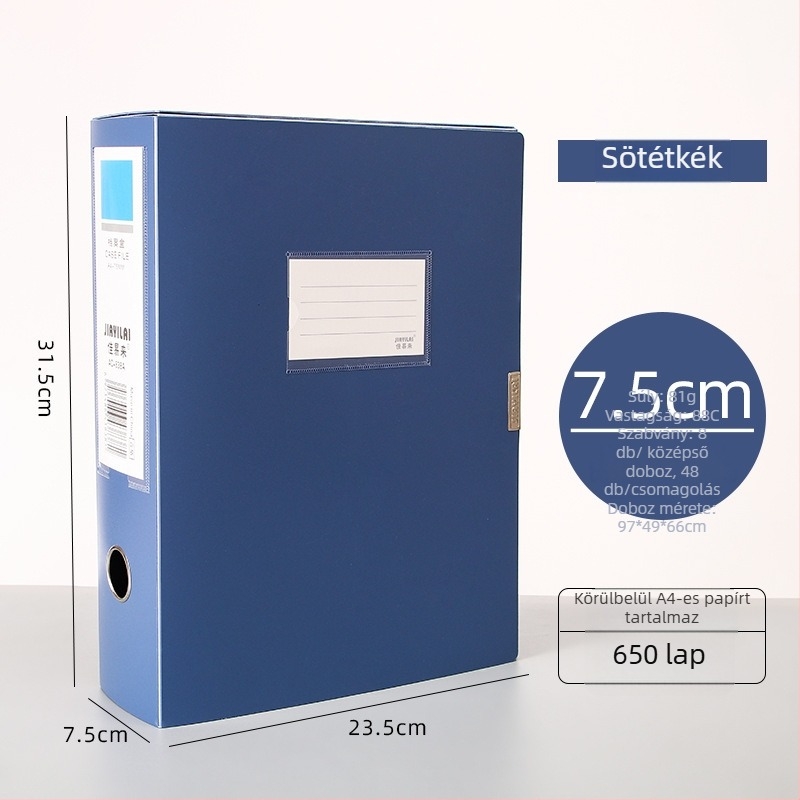 A4-es PP fájl doboz, modell 958, vastagság 0,8 mm, hátoldali szélesség 50 mm, Fire-rich márka