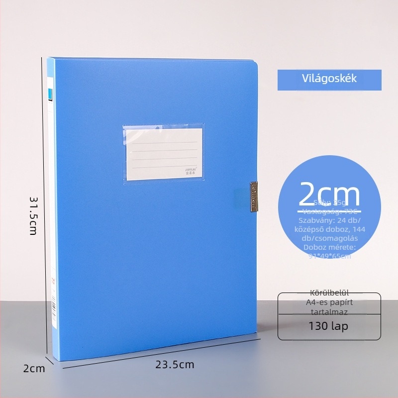 A4-es PP fájl doboz, modell 958, vastagság 0,8 mm, hátoldali szélesség 50 mm, Fire-rich márka