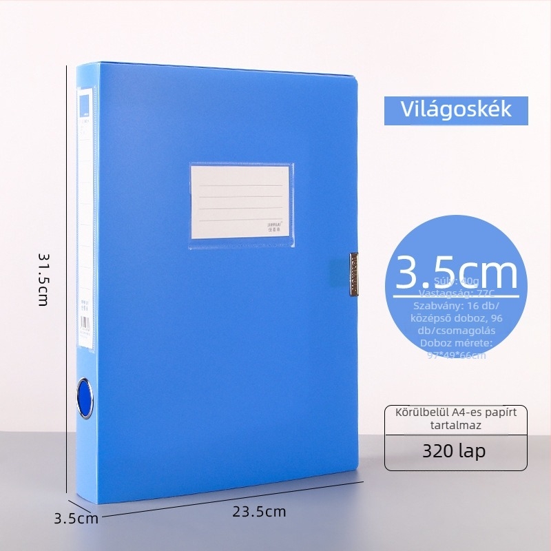 A4-es PP fájl doboz, modell 958, vastagság 0,8 mm, hátoldali szélesség 50 mm, Fire-rich márka