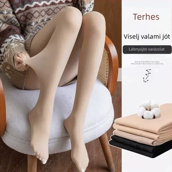 Fleecével bélelt terhes harisnyanadrág, testszínben, vékony, tavasz–őszre, hasi támasz