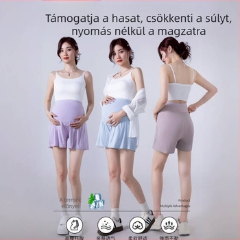Női terhes nadrág 3/4 hosszú, magas derékkal és has-támasz, könnyű pamut-nylon keverék, magas rugalmasság