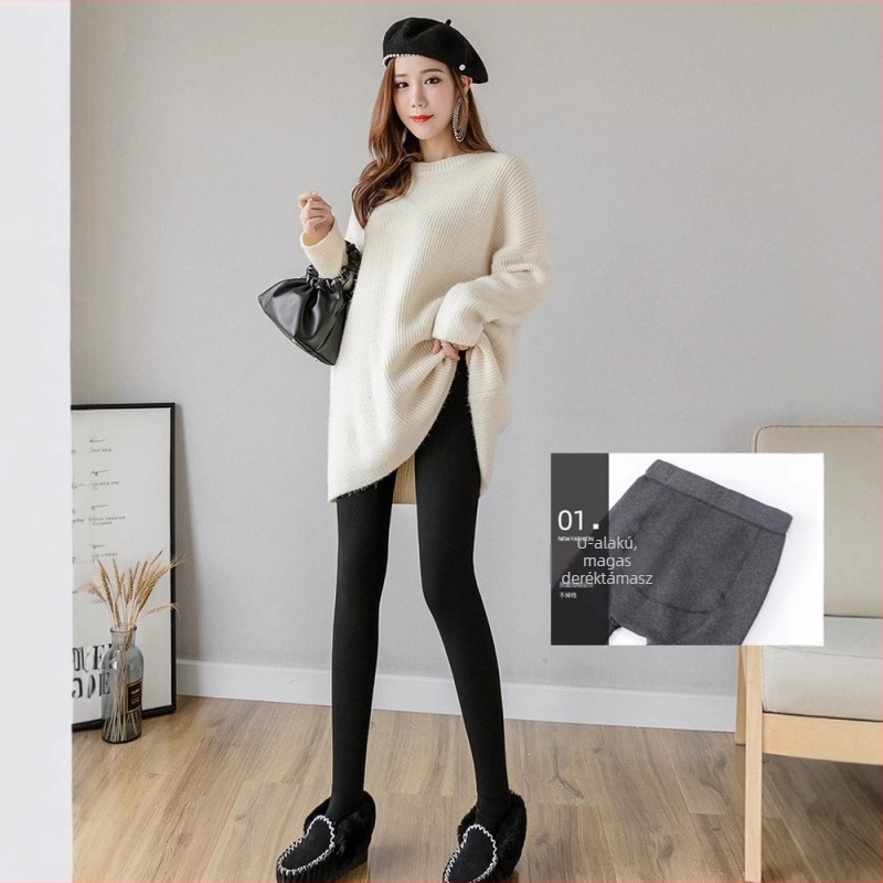 Téli fleece-szövésű kismama leggings pocaktámasztással, meleg, rugalmas és karcsúsító, teljes hosszúságú