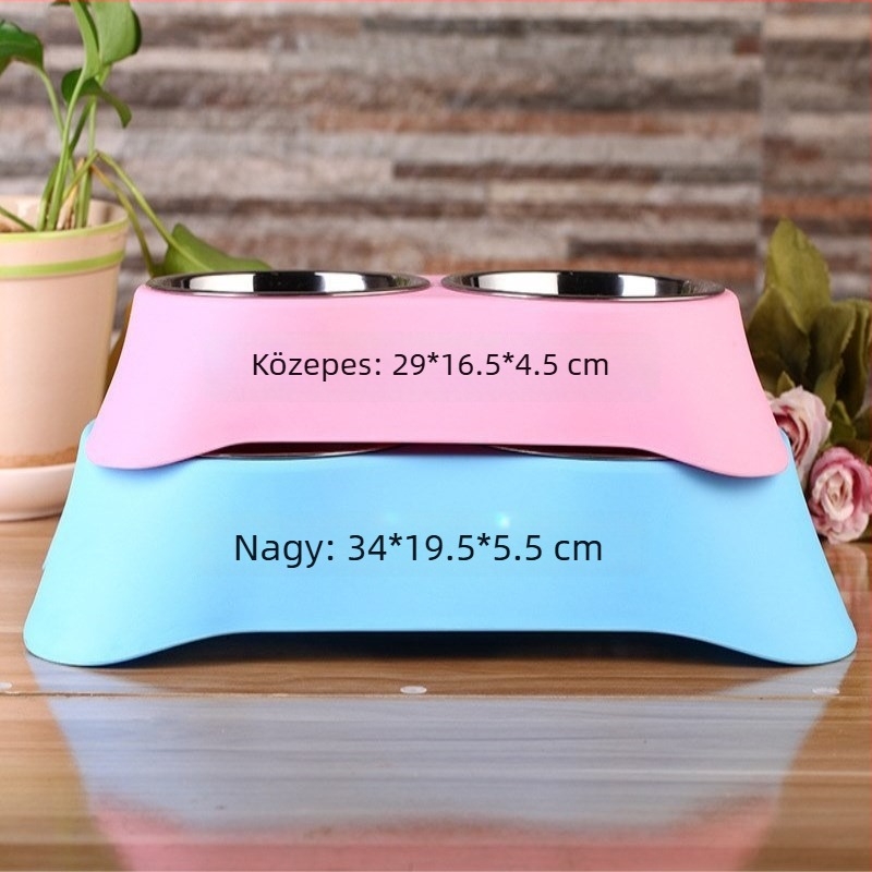 Állatok számára dupla etető- és itatál, csúszásmentes, rozsdamentes acélból, étel- és ital számára, nagy és közepes méret