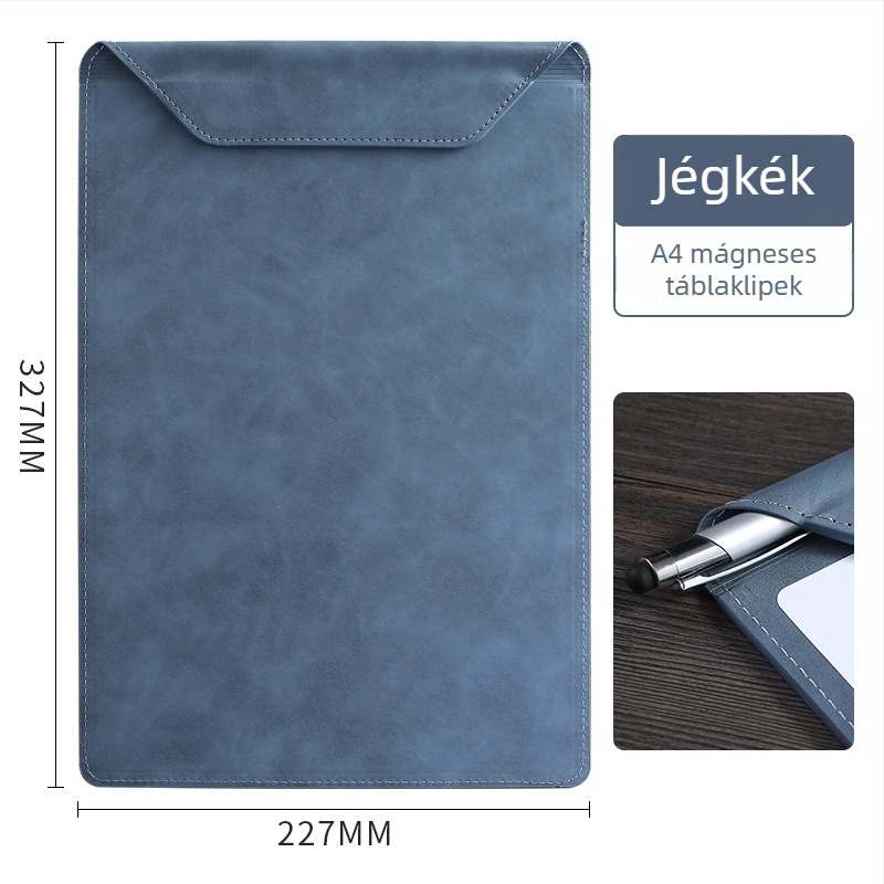 Bőr író tábla egyszeres csipeszes mechanizmussal, A4/A5 kompatibilis, 4 mm vastag lemez, logóval, testreszabható