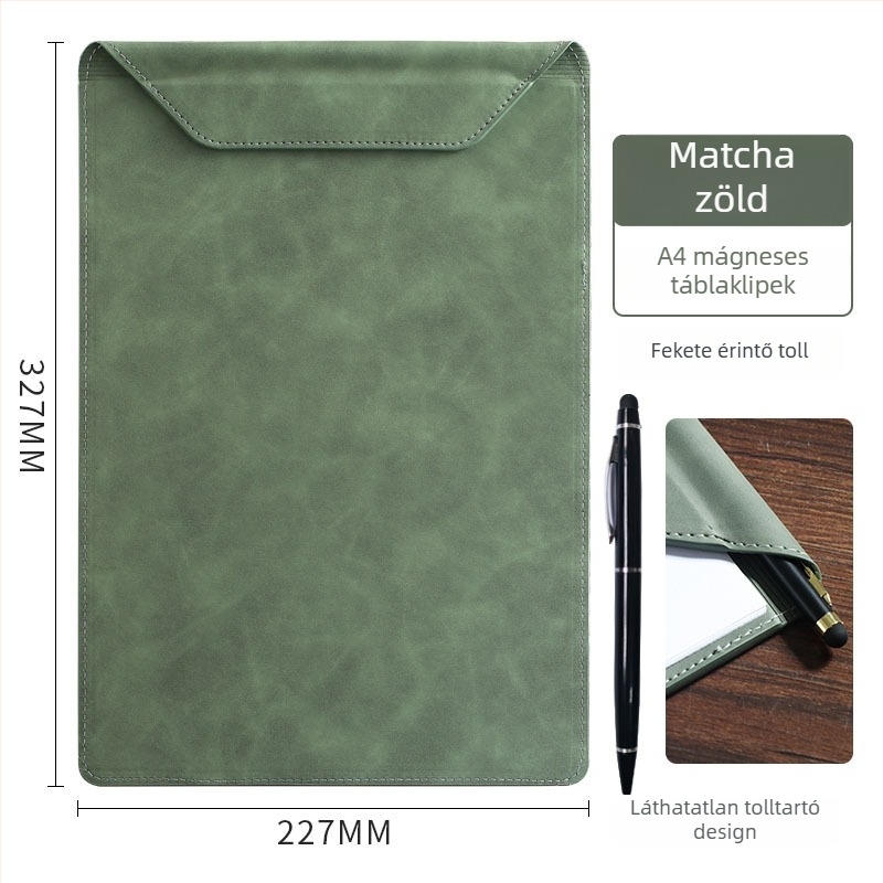 Bőr író tábla egyszeres csipeszes mechanizmussal, A4/A5 kompatibilis, 4 mm vastag lemez, logóval, testreszabható