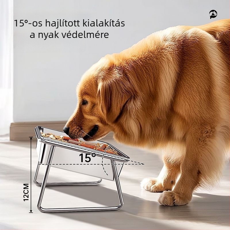 Rozsdamentes acél tál háziállatoknak, felmagassított itatópulttal és nyakvédővel, kutyák és macskák számára