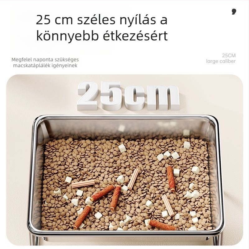 Rozsdamentes acél tál háziállatoknak, felmagassított itatópulttal és nyakvédővel, kutyák és macskák számára