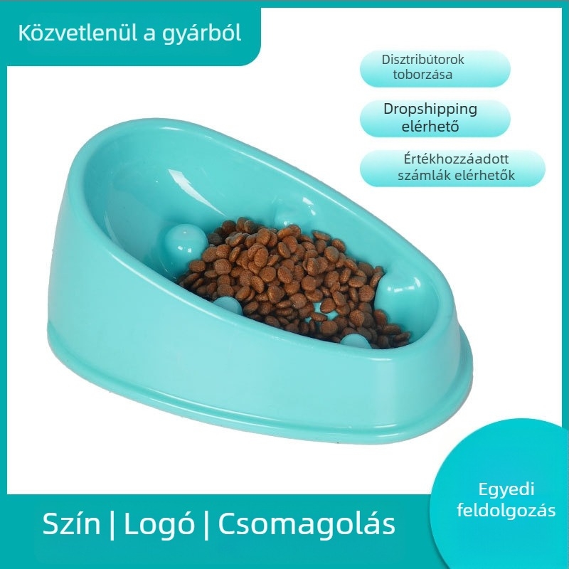 Kutyáknak készült lassú etető tál, fulladás elleni kialakítással