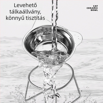 Rozsdamentes acélból készült felemelt macska tál antisüllyesztő állvánnyal