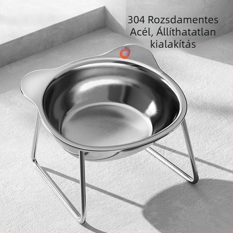 Rozsdamentes acélból készült felemelt macska tál antisüllyesztő állvánnyal