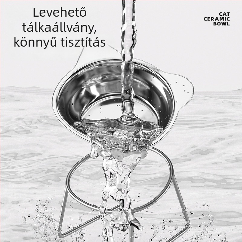 Rozsdamentes acélból készült felemelt macska tál antisüllyesztő állvánnyal
