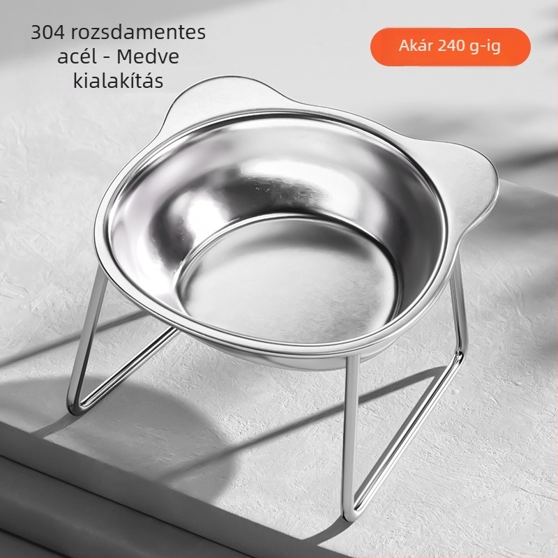 Rozsdamentes acélból készült felemelt macska tál antisüllyesztő állvánnyal