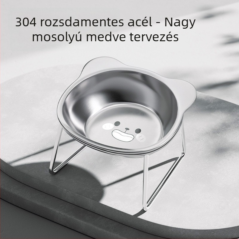 Rozsdamentes acélból készült felemelt macska tál antisüllyesztő állvánnyal
