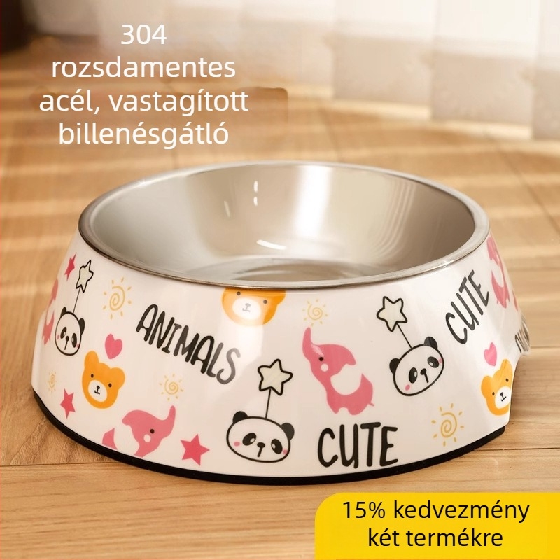 304 rozsdamentes acélból készült etetőtál háziállatok számára, anti-tip kialakítással, kutyáknak és macskáknak