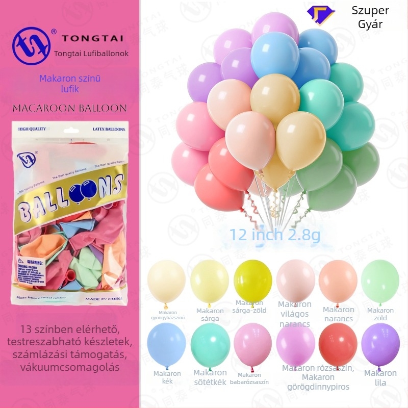 Tongtai Macaron latex ballon, kör formájú, nyomtatott logó, minták: zodiákus jel, karikatúra, szerelem, szöveg