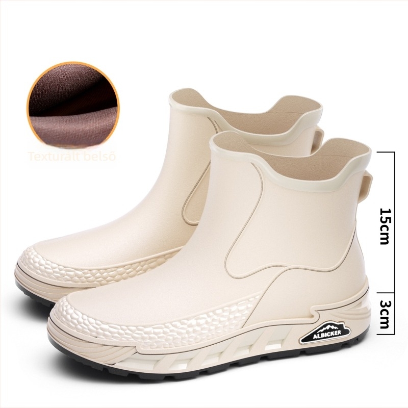 Férfi esőcsizmák PVC felsőrész, EVA talp és talptalp, rövid szárú, vízálló, csúszásmentes