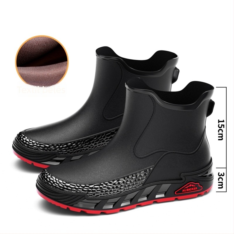 Férfi esőcsizmák PVC felsőrész, EVA talp és talptalp, rövid szárú, vízálló, csúszásmentes