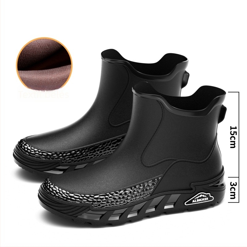 Férfi esőcsizmák PVC felsőrész, EVA talp és talptalp, rövid szárú, vízálló, csúszásmentes
