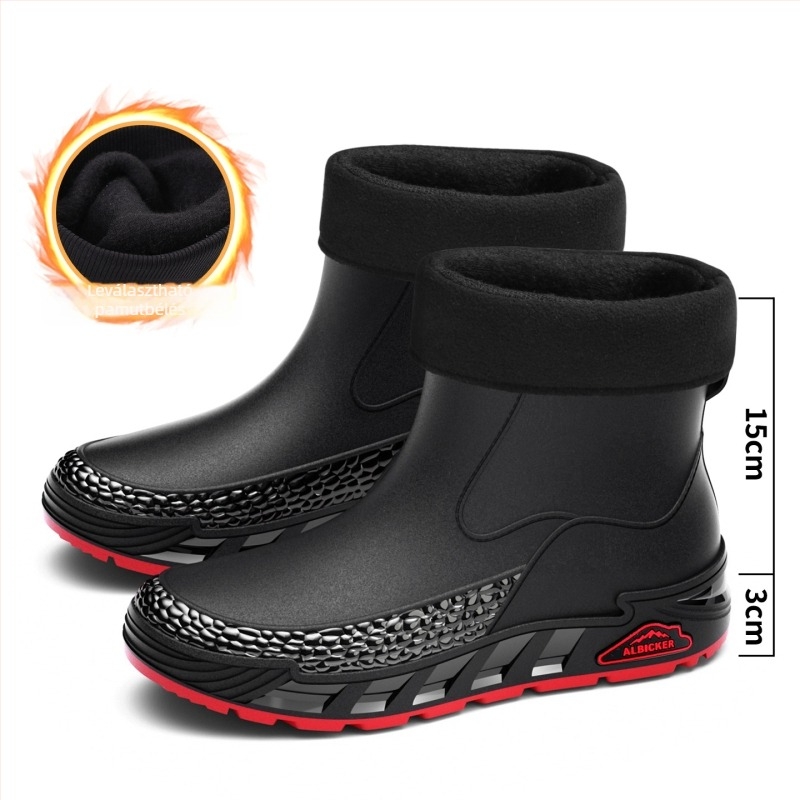 Férfi esőcsizmák PVC felsőrész, EVA talp és talptalp, rövid szárú, vízálló, csúszásmentes